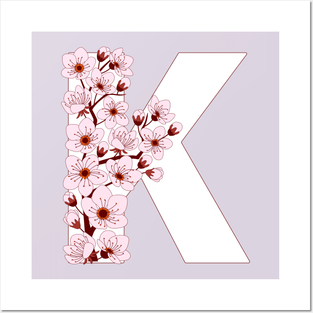 Colorful capital letter K patterned with sakura twig Wall Art by Alina